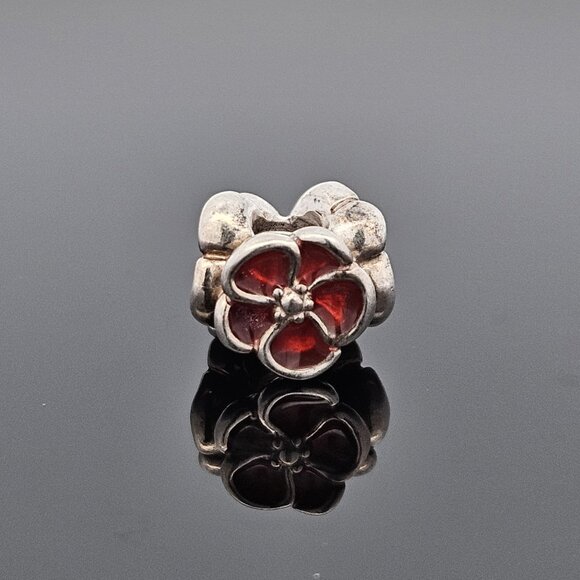 Pandora 925 Sterling Silver Red Poppy Flower Bead Charm - Picture 4 of 8